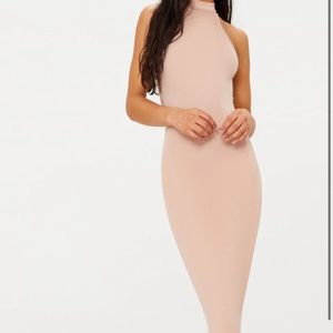 Nude High Neck Midi Dress